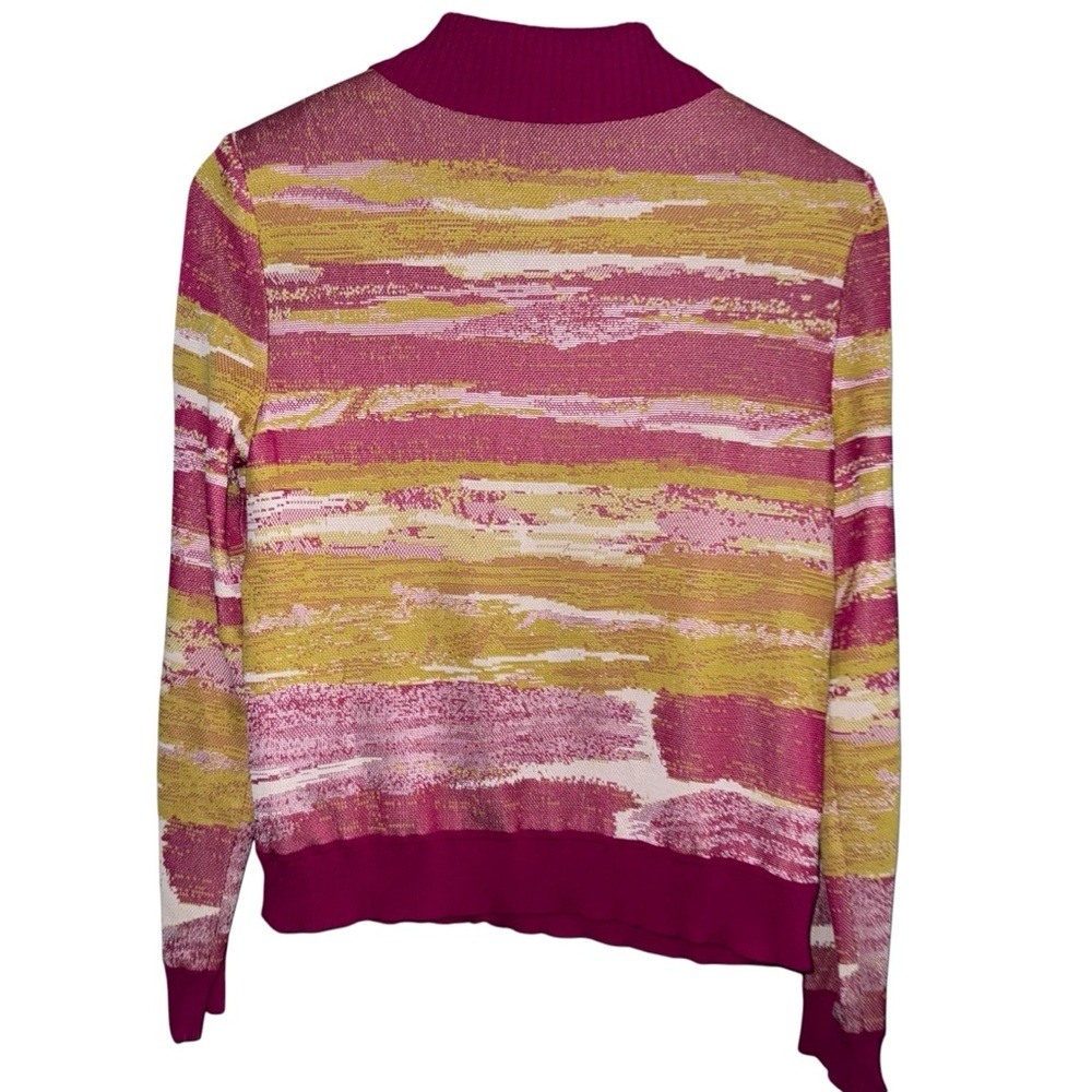 St John Santana Knit‎ Zip Jacket Pink Yellow Stripe Wool Blend Size S dopamine - Picture 3 of 7